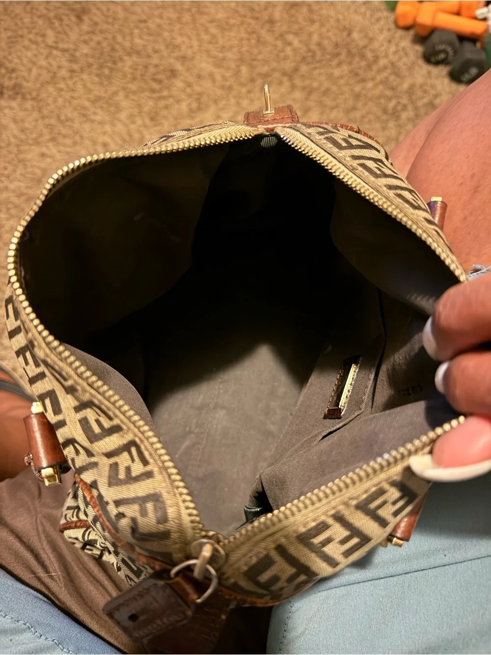 Fendi Brown Zucca Canvas Satchel with Dark Brown Leather Trim
